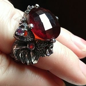 Chonky sterling silver 925 amethyst and Garnet ring